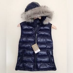 Gap Faux Fur Puffer Vest Jacket Navy Blue Cozy Primaloft Down Alternative XS new